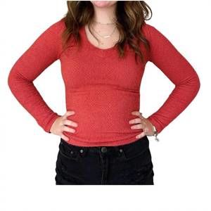 NEW SCALA long sleeve furry v neck sweater in atacama rust